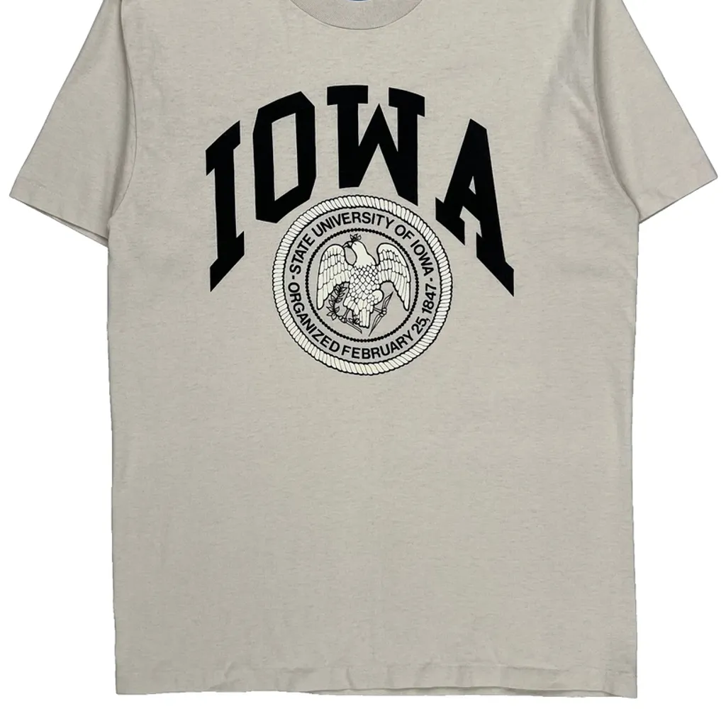 State University Of Iowa Hanes College T-Shirt - Large Beige Cotton Blend - Image 5