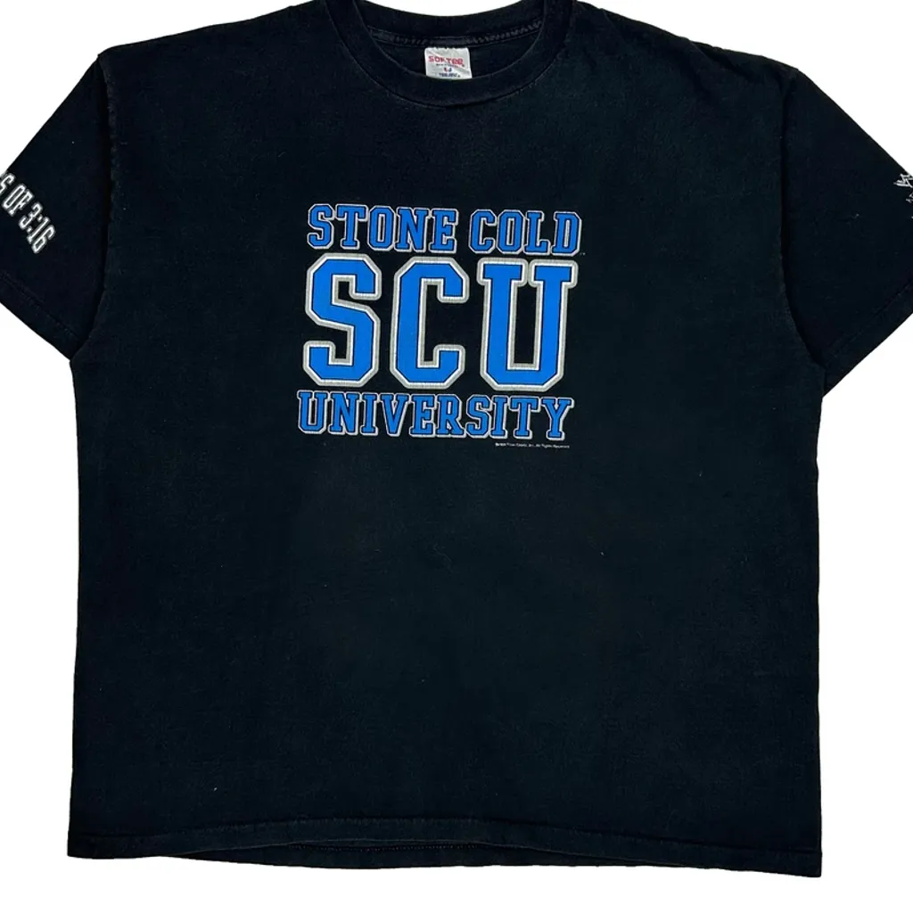 Stone Cold Scu University Tee Jays Single Stitch T-Shirt - 2XL Black Cotton - Image 4