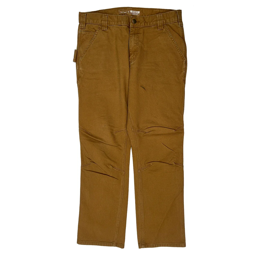 Straight Fit Carhartt Carpenter Trousers - 32W 28L Brown Cotton - Image 2