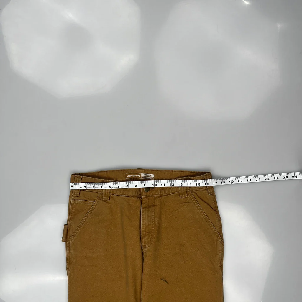 Straight Fit Carhartt Carpenter Trousers - 32W 28L Brown Cotton - Image 3