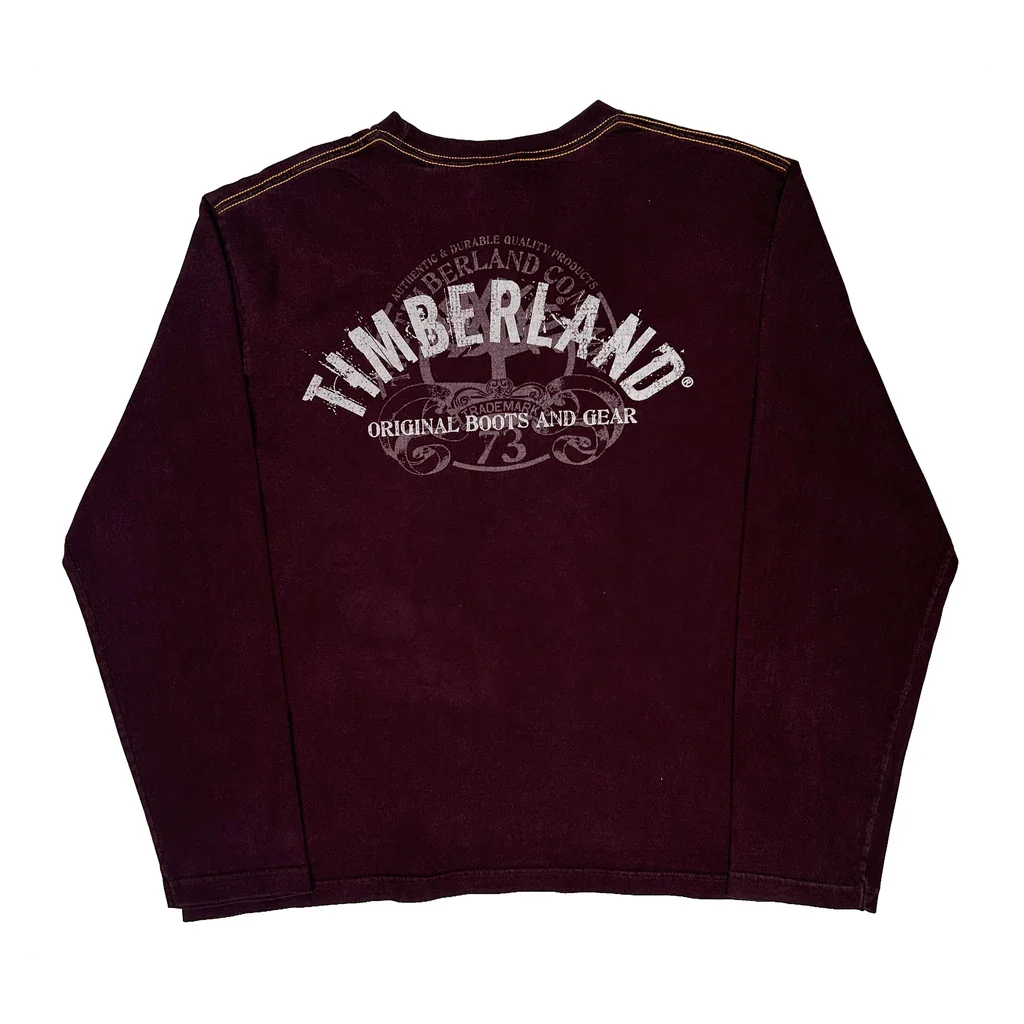 Stratham Issue Timberland Long Sleeve T-Shirt - XL Burgundy Cotton - Image 2