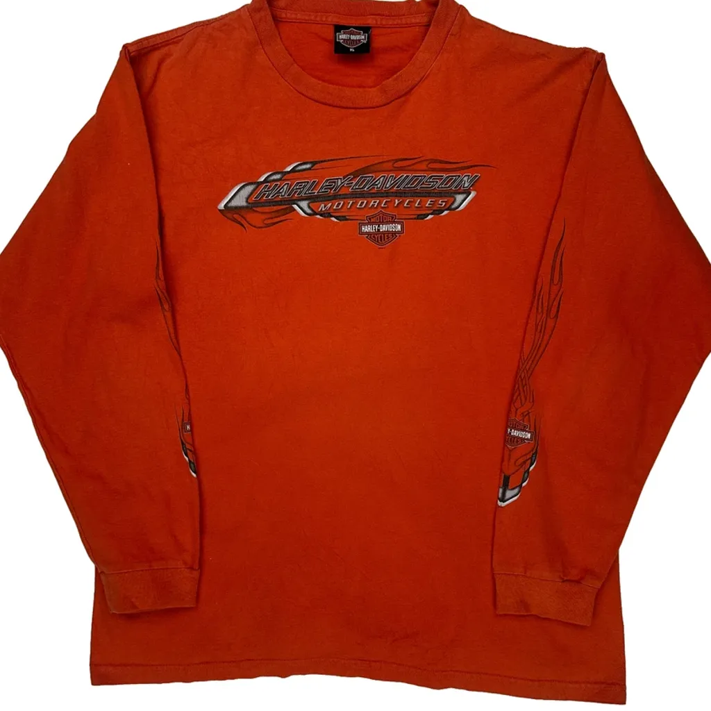 Street Track N Trail Harley Davidson Graphic Long Sleeve T-Shirt - XL Orange Cotton - Image 4