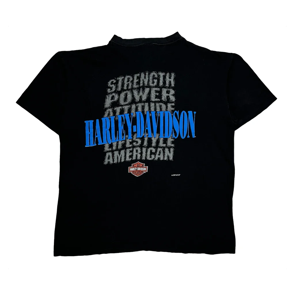 Strength Power Attitude Lifestyle American Harley Davidson Graphic T-Shirt - Large Black Cotton - Image 2