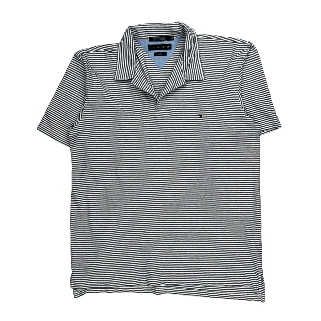 Stretch Tommy Hilfiger Striped Polo Shirt - XL Black & White Cotton
