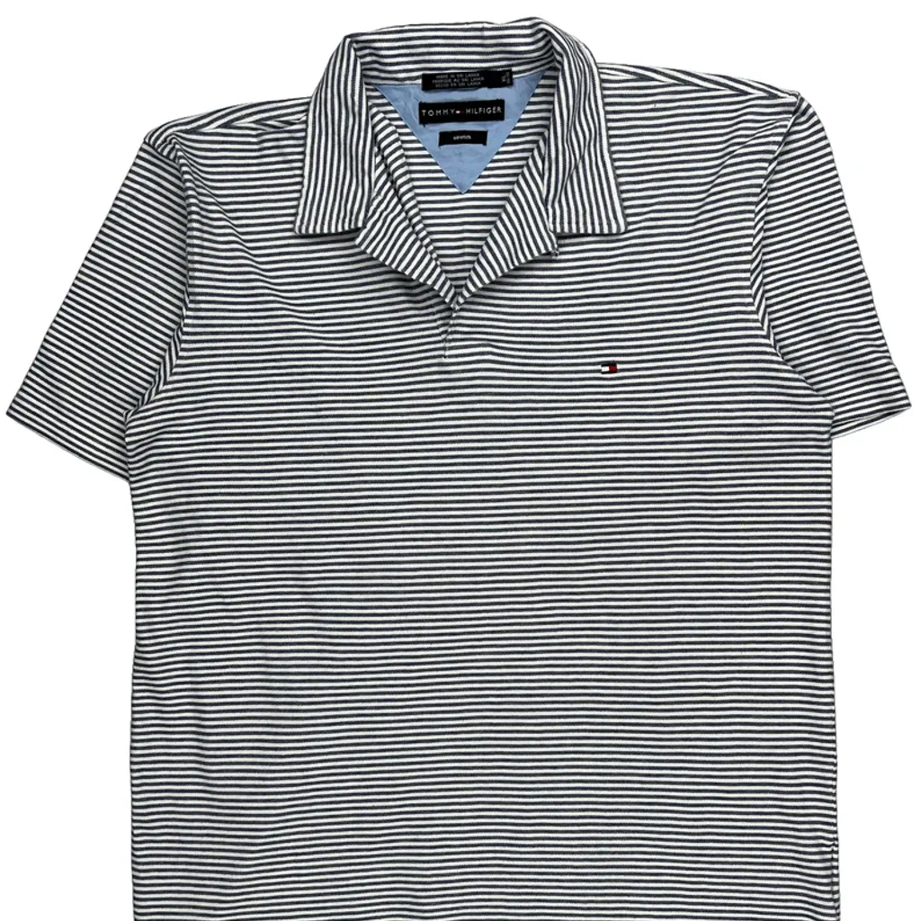 Stretch Tommy Hilfiger Striped Polo Shirt - XL Black & White Cotton - Image 4