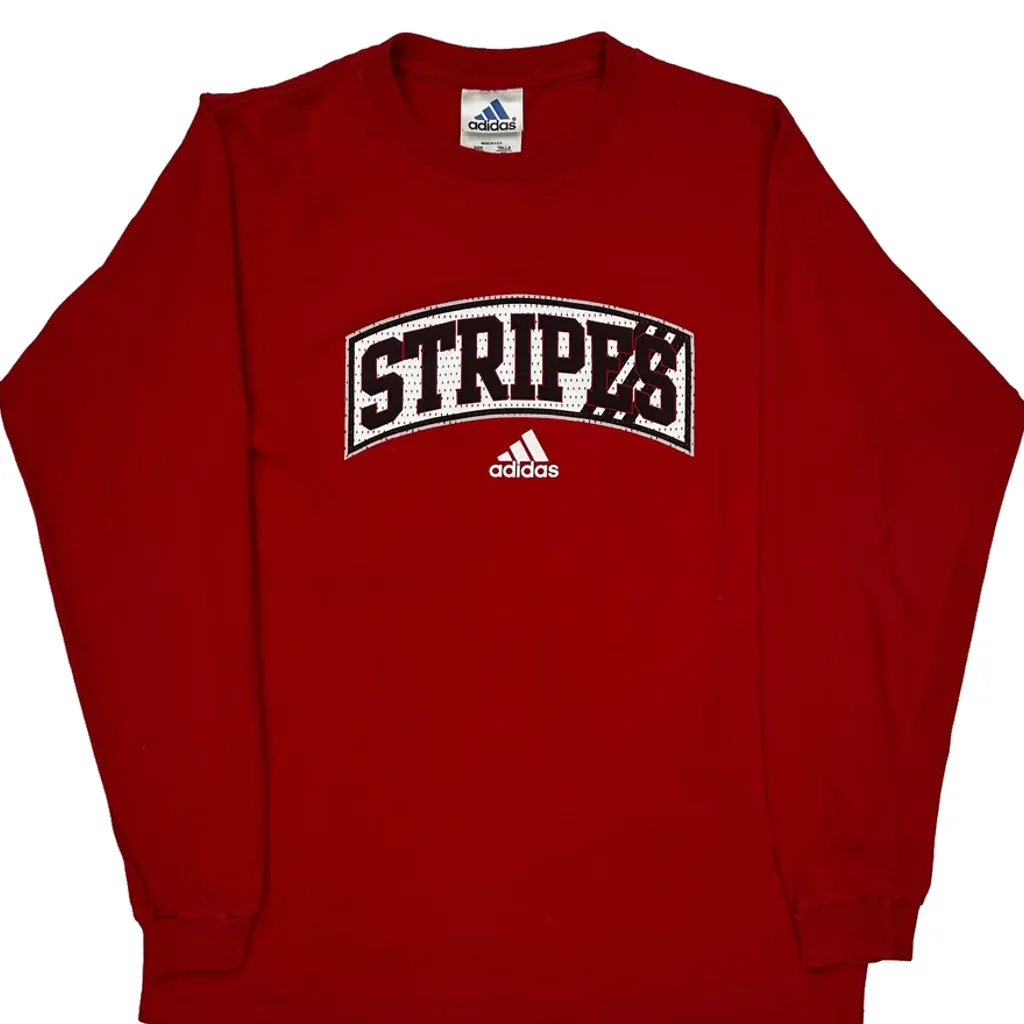 Stripes Adidas Long Sleeve T-Shirt - XL Red Cotton - Image 5
