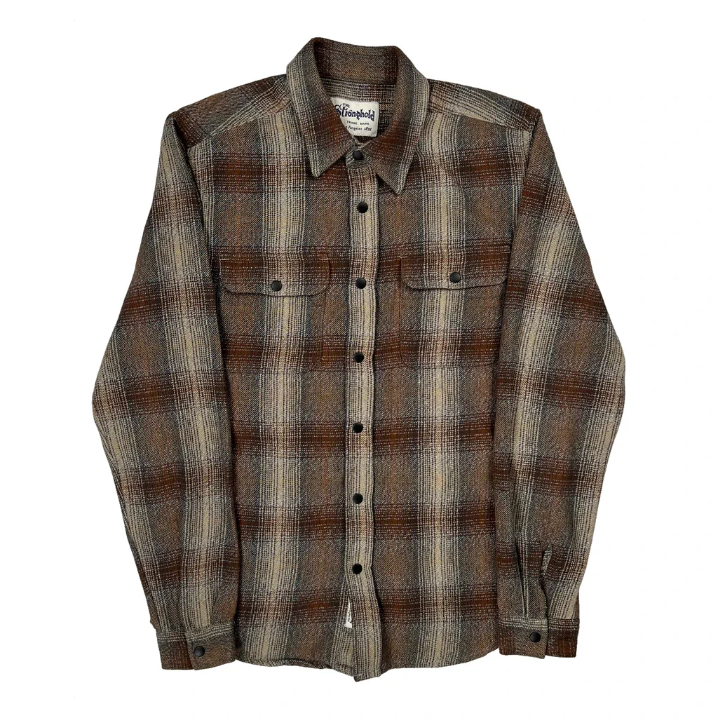 Stronghold Checked Flannel Shirt - Small Brown Wool Blend