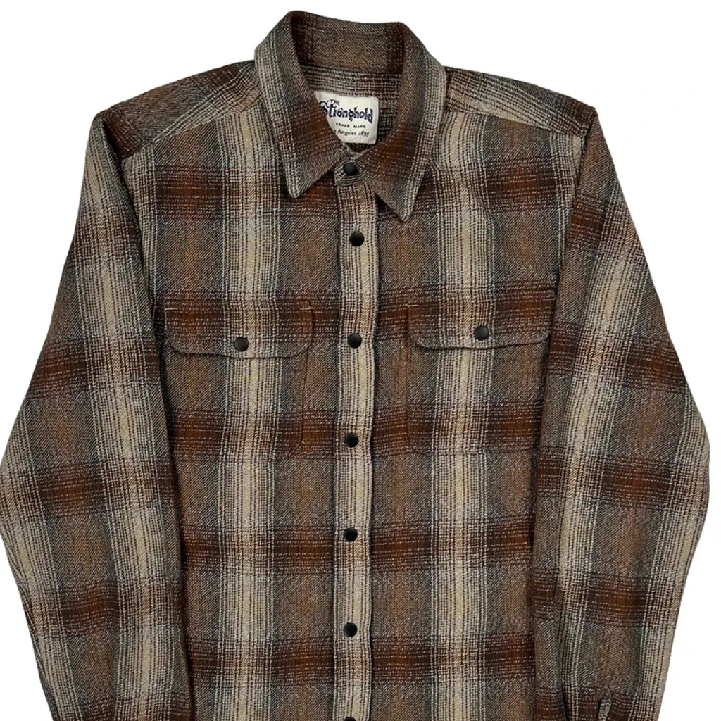 Stronghold Checked Flannel Shirt - Small Brown Wool Blend - Image 4
