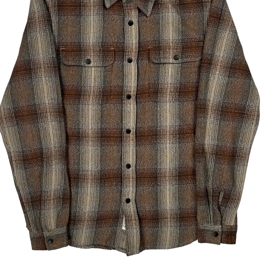 Stronghold Checked Flannel Shirt - Small Brown Wool Blend - Image 5