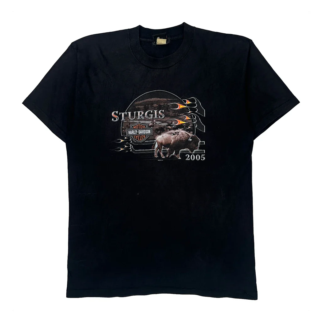 Sturgis 2005 Harley Davidson Graphic T-Shirt - Large Black Cotton