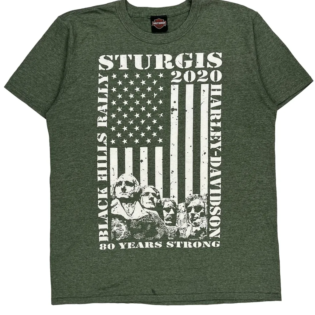 Sturgis 2020 Harley Davidson Graphic T-Shirt - Medium Green Cotton - Image 5