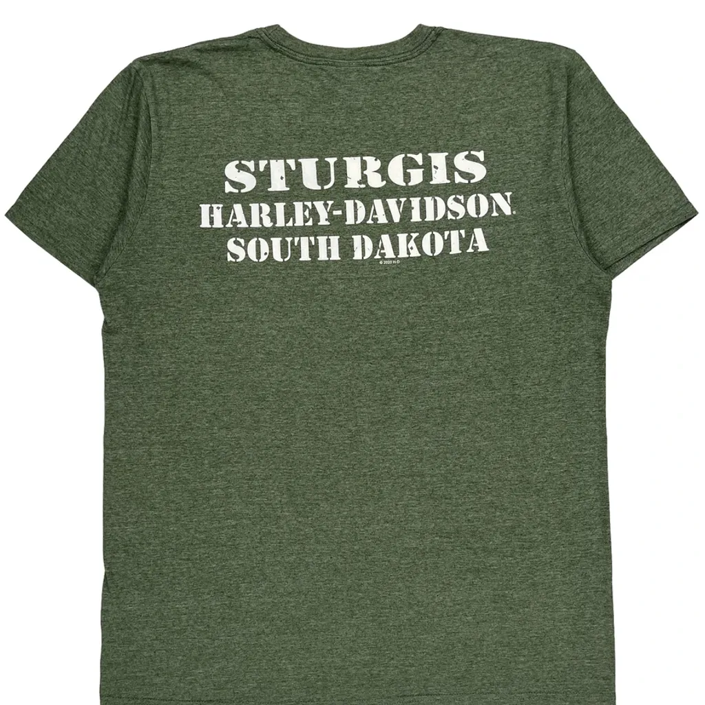 Sturgis 2020 Harley Davidson Graphic T-Shirt - Medium Green Cotton - Image 7