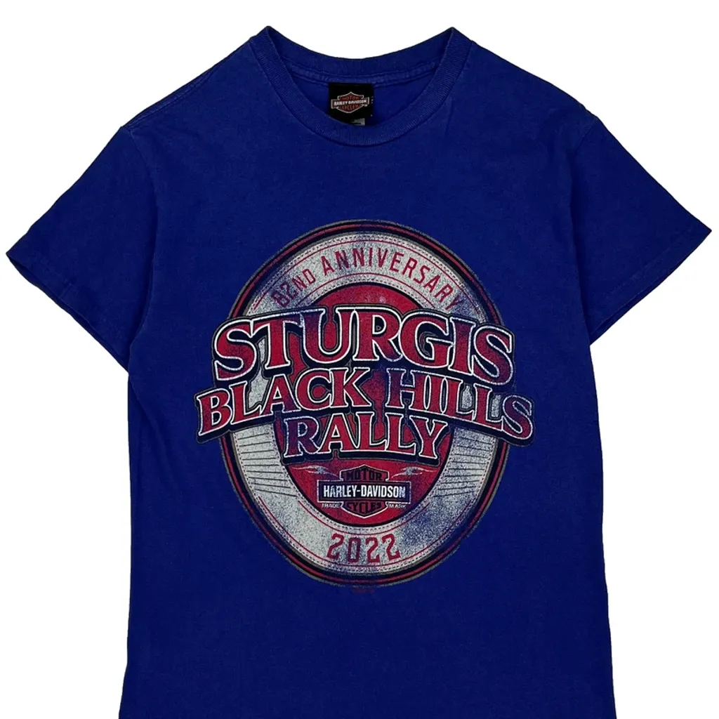 Sturgis Black Hills Rally 2022 Harley Davidson Graphic T-Shirt - Small Blue Cotton - Image 4
