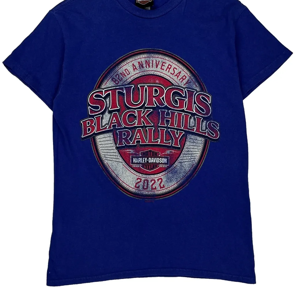 Sturgis Black Hills Rally 2022 Harley Davidson Graphic T-Shirt - Small Blue Cotton - Image 5