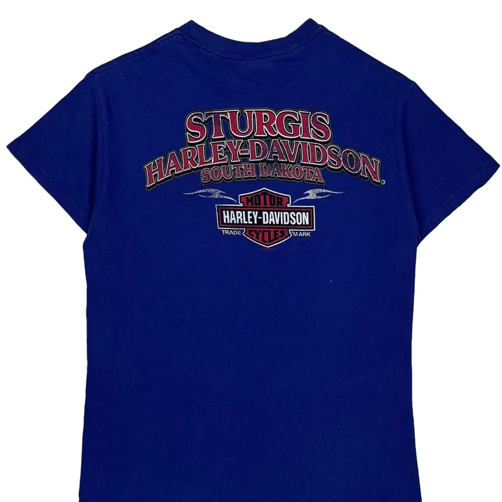 Sturgis Black Hills Rally 2022 Harley Davidson Graphic T-Shirt - Small Blue Cotton - Image 6