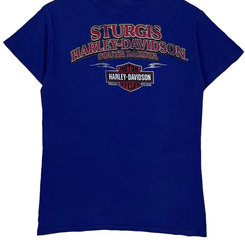 Sturgis Black Hills Rally 2022 Harley Davidson Graphic T-Shirt - Small Blue Cotton - Image 7