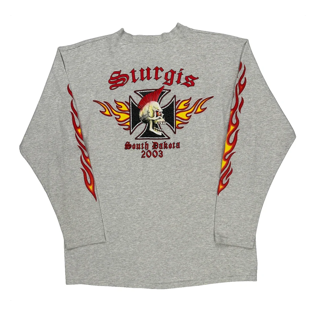 Sturgis South Dakota 2003 Anvil Graphic Long Sleeve T-Shirt - Large Gray Cotton - Image 2