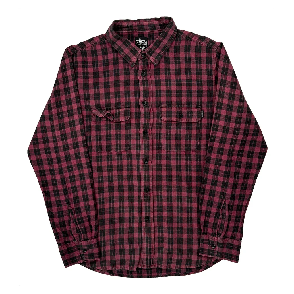 Stussy Checked Flannel Shirt - Medium Red Cotton