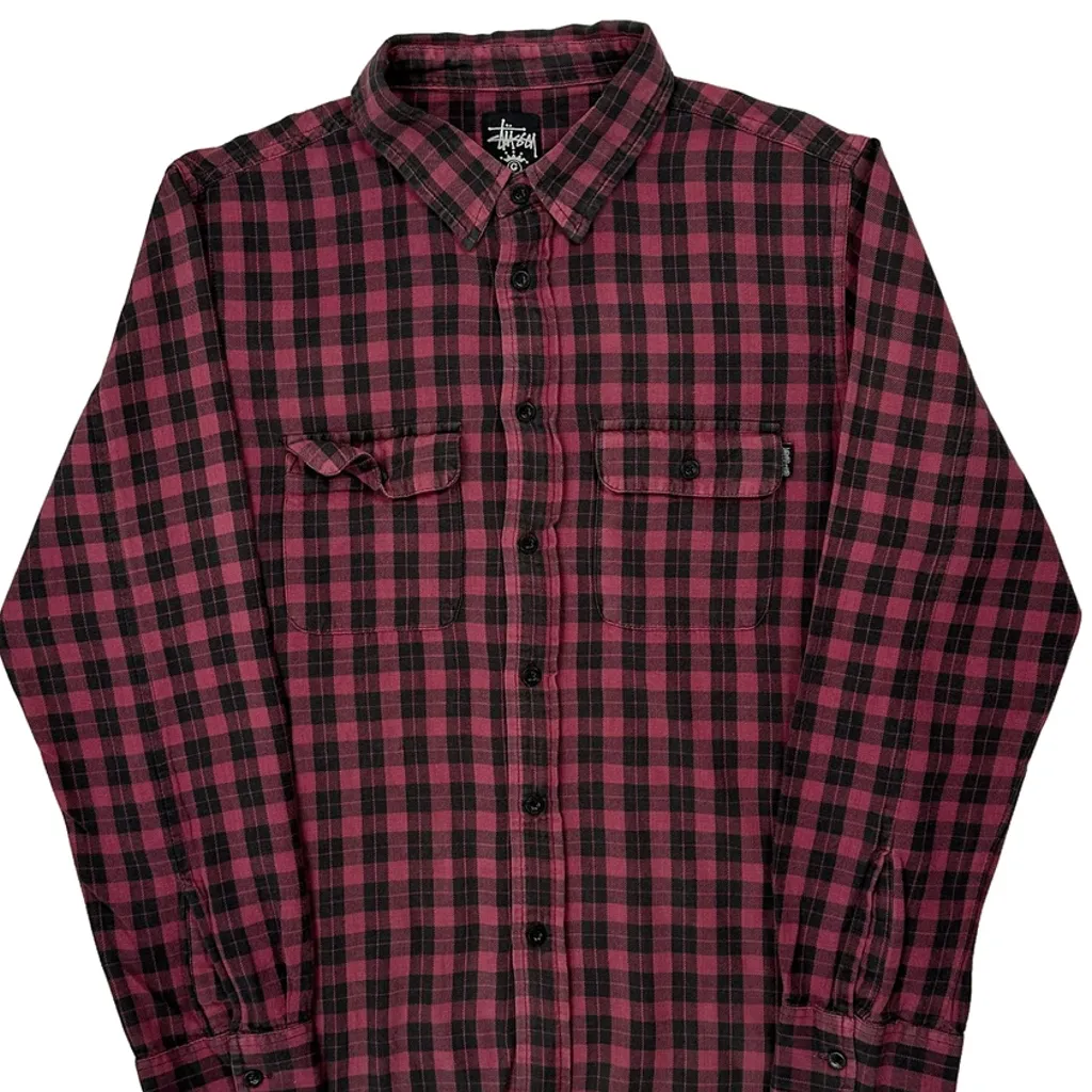 Stussy Checked Flannel Shirt - Medium Red Cotton - Image 5