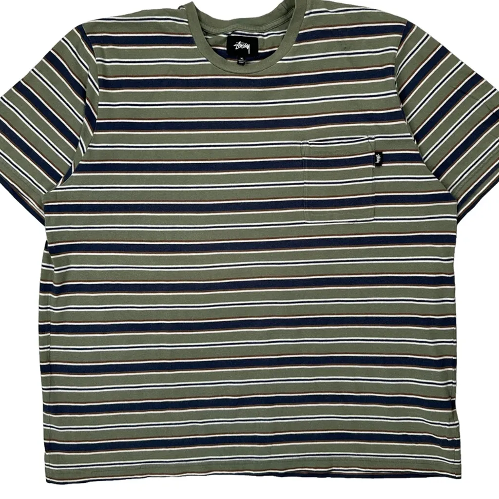 Stussy Striped T-Shirt - XL Green Cotton - Image 4