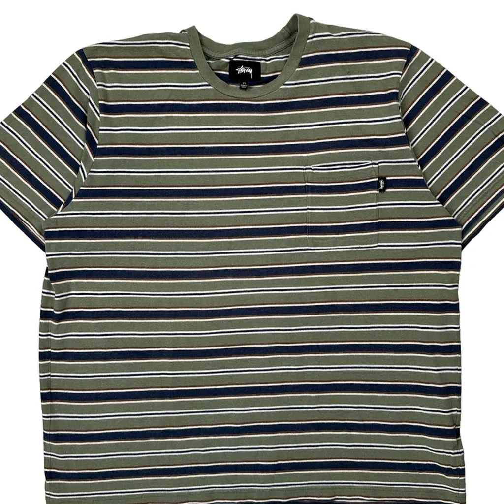Stussy Striped T-Shirt - XL Green Cotton - Image 5