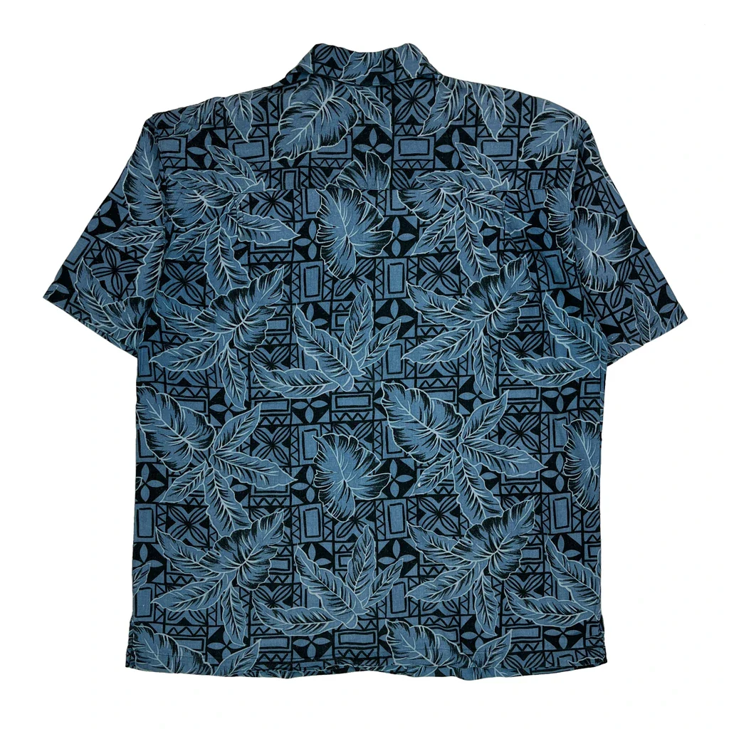 Summa Floral Hawaiian Shirt - Large Blue Cotton Blend - Image 2