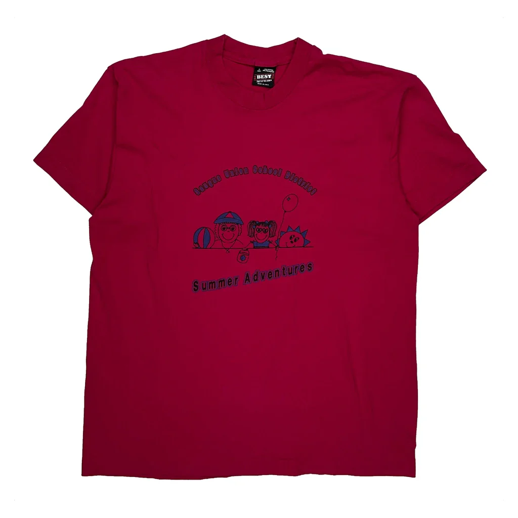 Summer Adventures Fruit Of The Loom Single Stitch T-Shirt - Large Red Cotton Blend