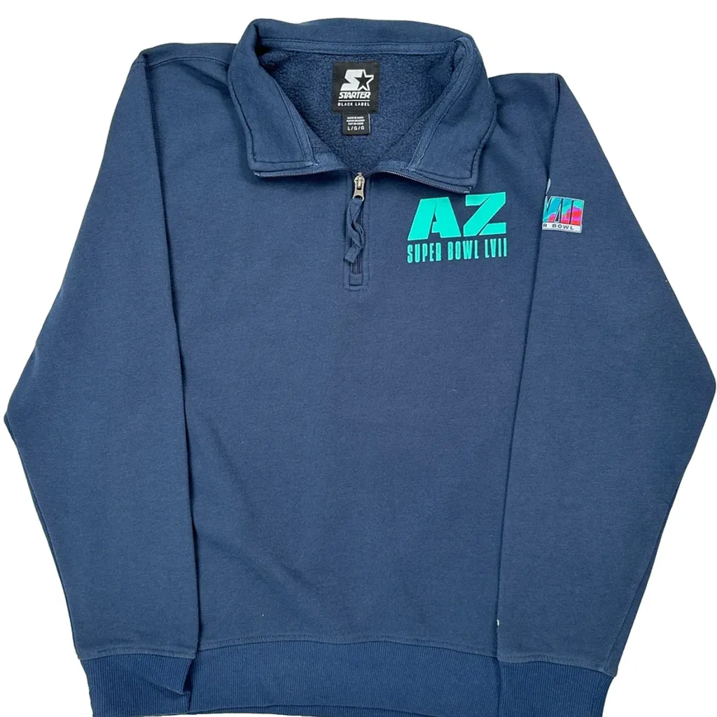 Super Bowl Lvii Starter Collared 1/4 Zip - Large Blue Cotton - Image 4