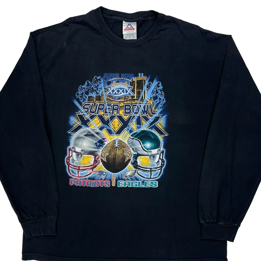 Super Bowl Xxxix Patriots Vs Eagles Alstyle Graphic Long Sleeve T-Shirt - 2XL Black Cotton - Image 4