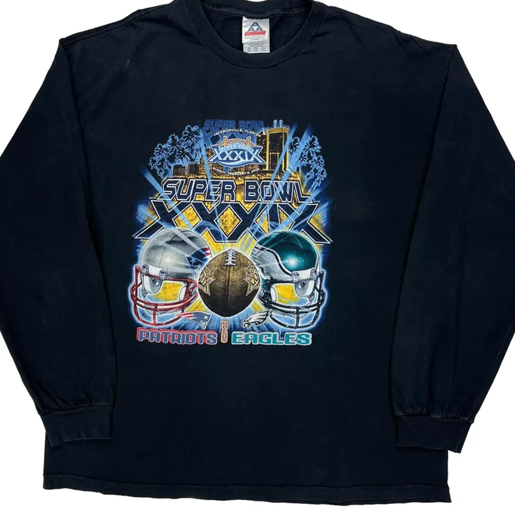 Super Bowl Xxxix Patriots Vs Eagles Alstyle Graphic Long Sleeve T-Shirt - 2XL Black Cotton - Image 5