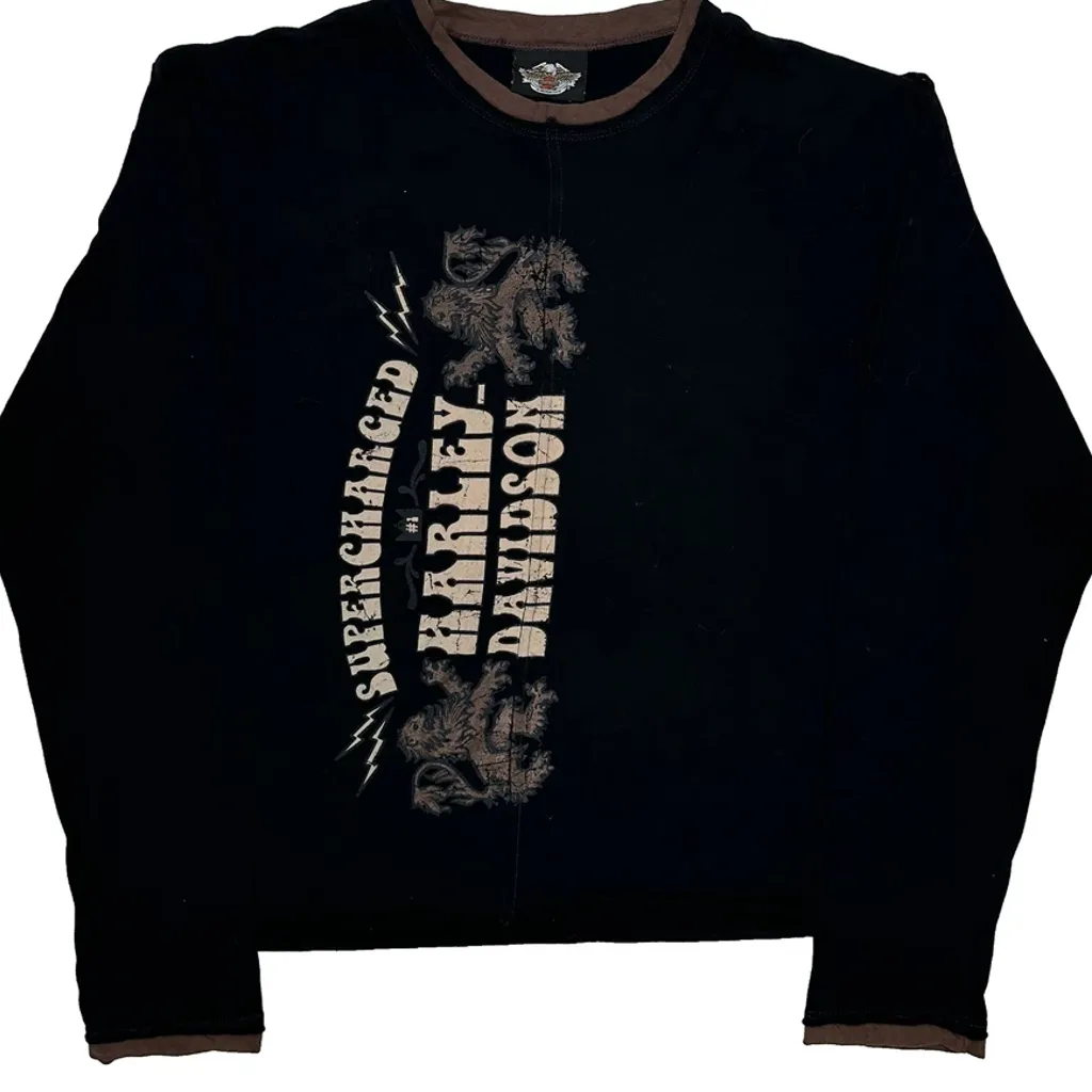 Supercharged Harley Davidson Graphic Long Sleeve T-Shirt - Large Black Cotton - Image 6