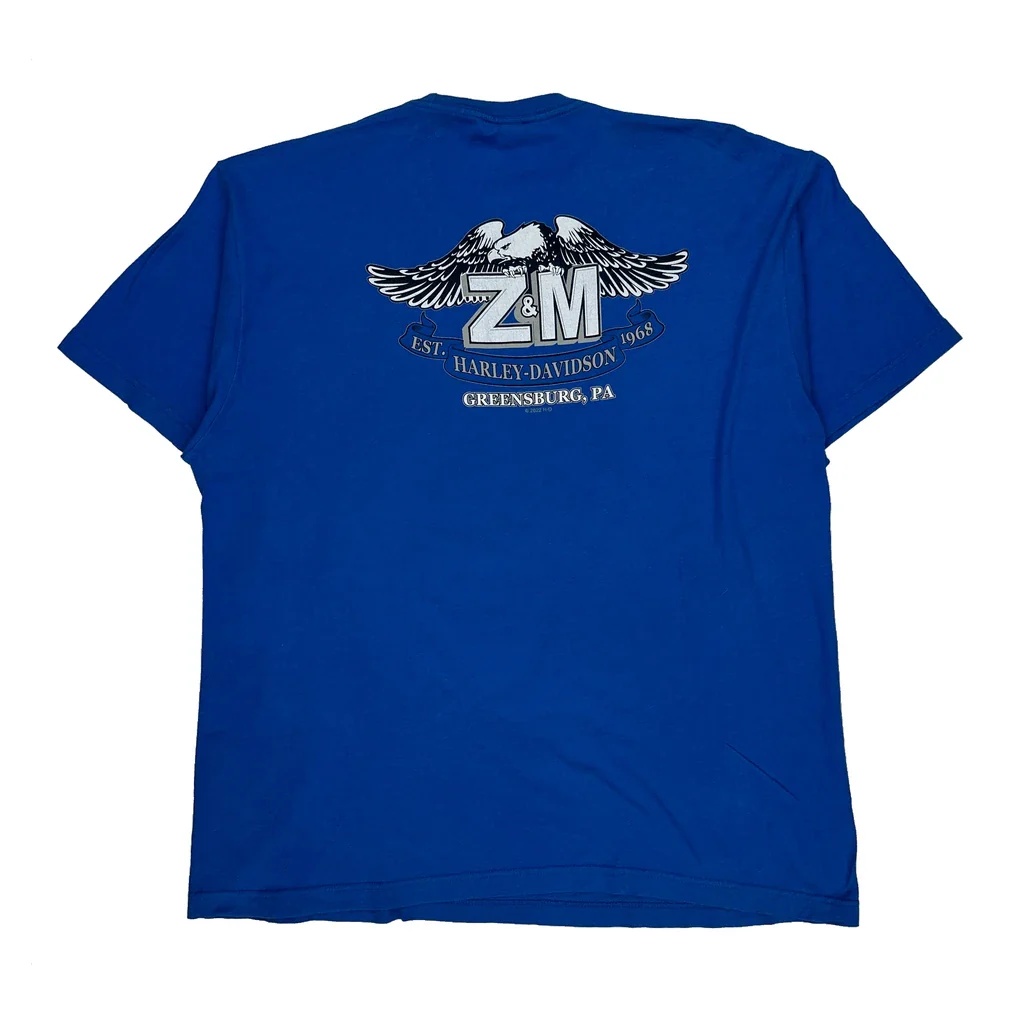Superior Quality Harley Davidson Graphic T-Shirt - XL Blue Cotton - Image 2