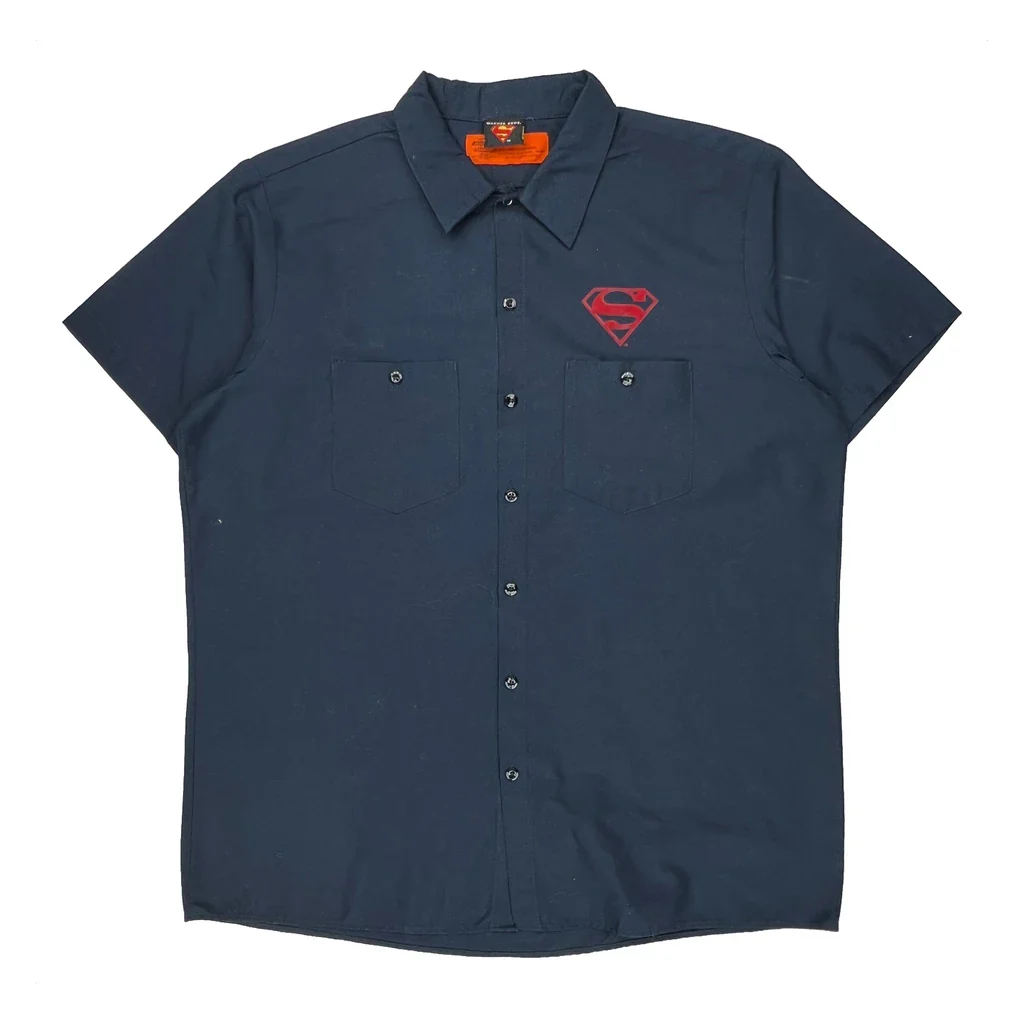 Superman Logo Dickies Graphic Short Sleeve Shirt - XL Blue Cotton