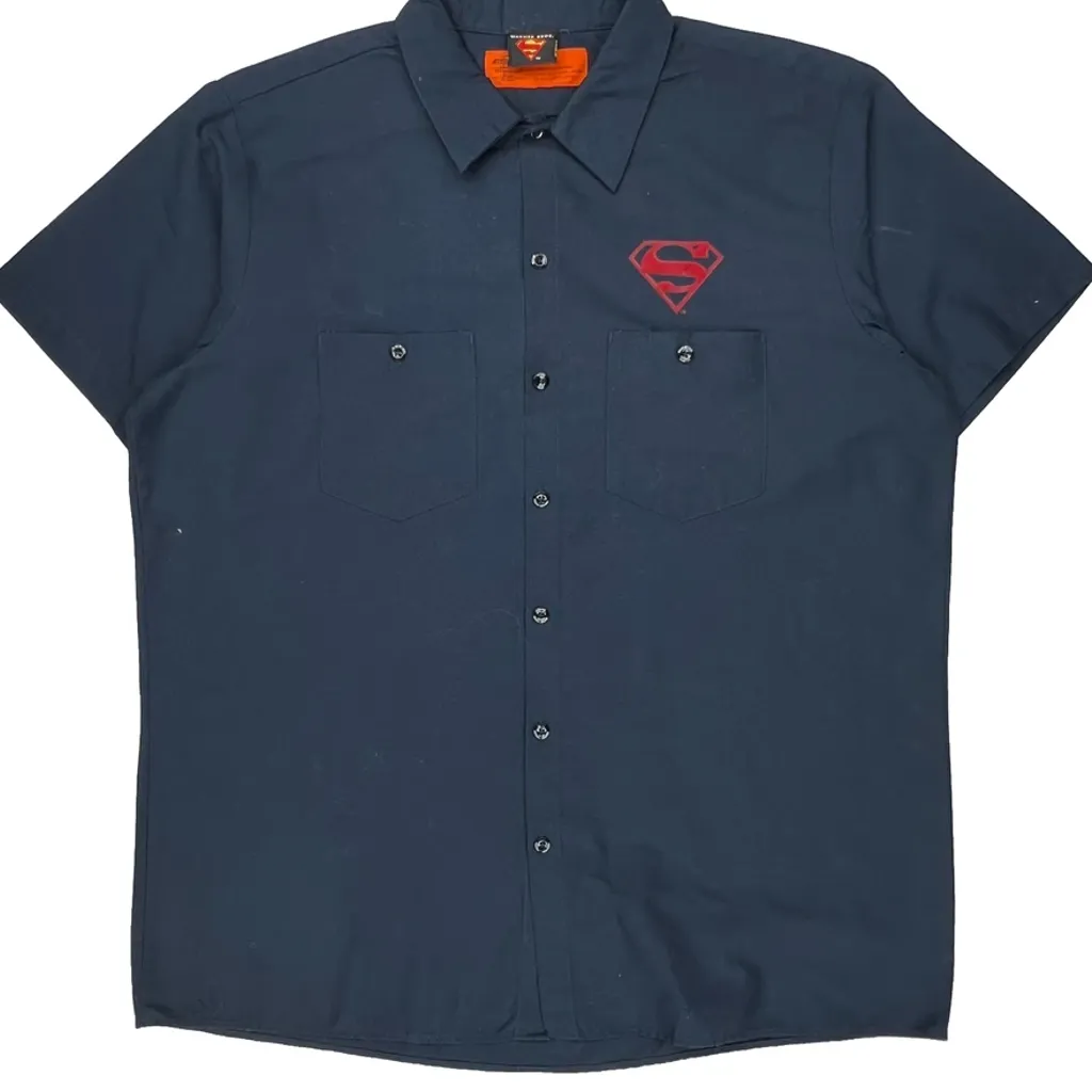 Superman Logo Dickies Graphic Short Sleeve Shirt - XL Blue Cotton - Image 5