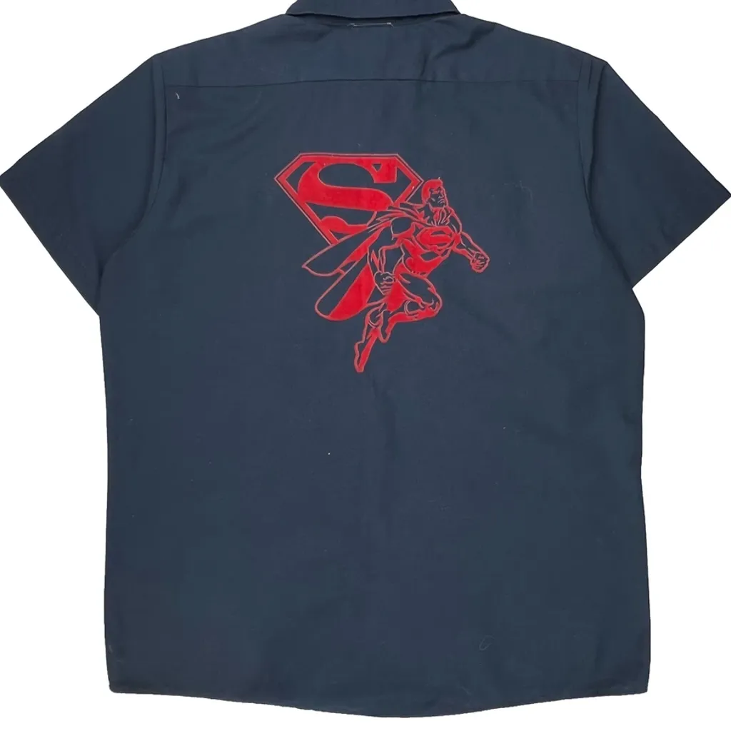 Superman Logo Dickies Graphic Short Sleeve Shirt - XL Blue Cotton - Image 6