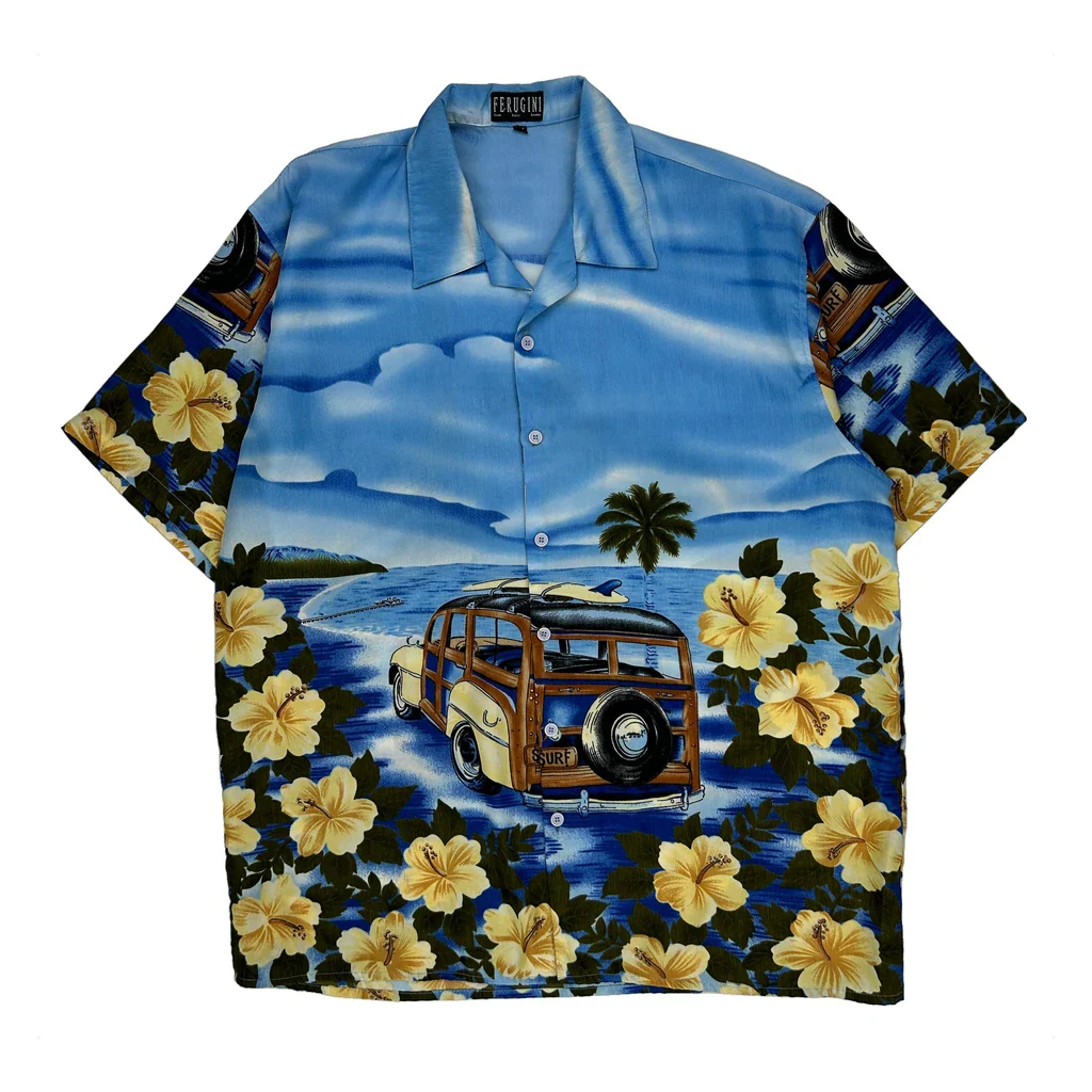 Surf Ferugini Floral Hawaiian Shirt - 2XL Blue Polyester