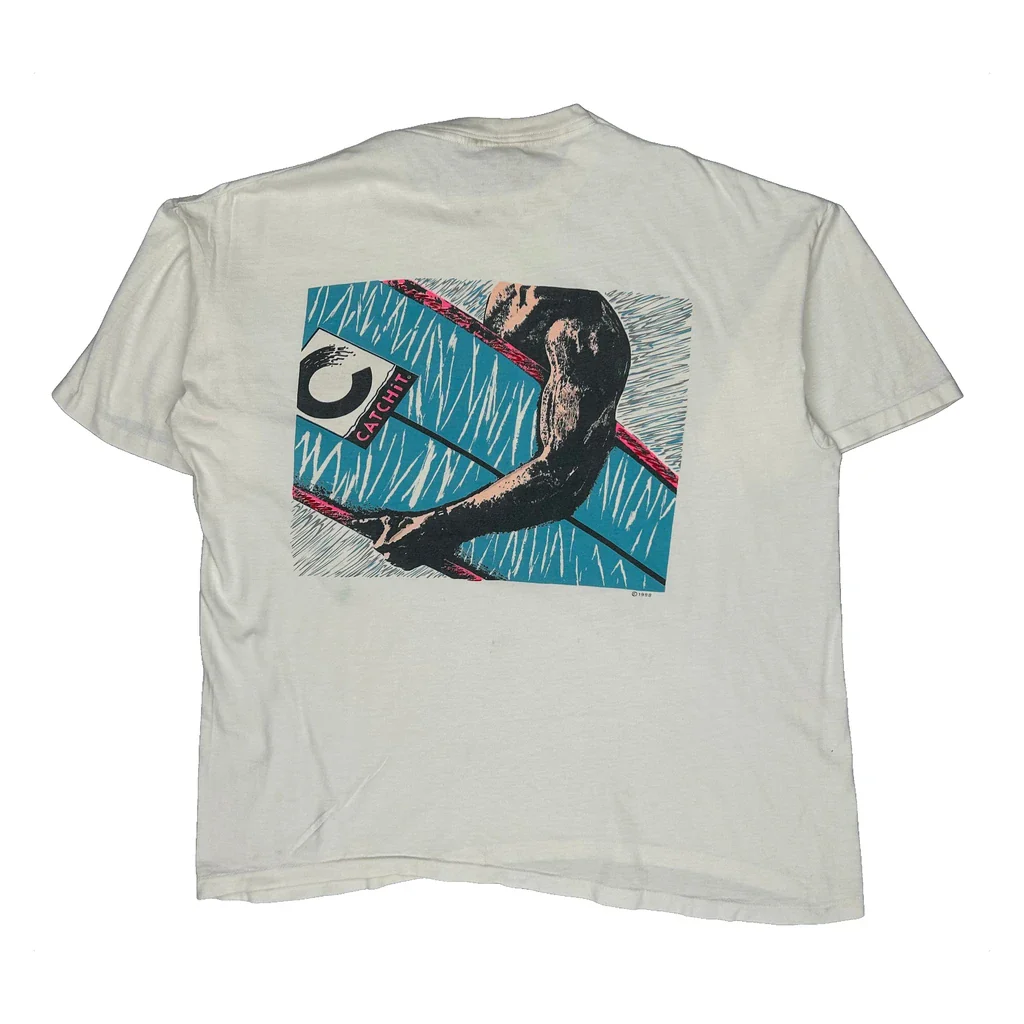 Surfing Unbranded Graphic T-Shirt - XL White Cotton - Image 2