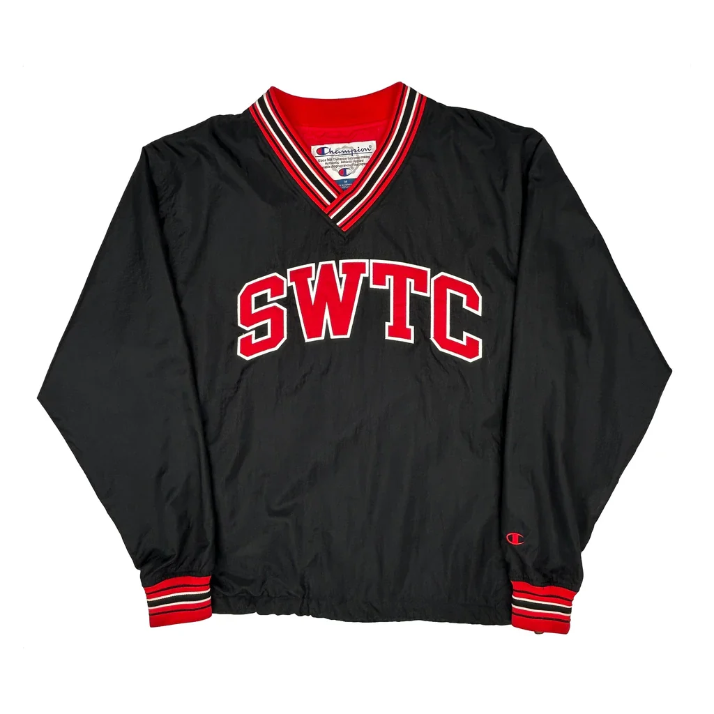 Swtc Champion Spellout Varsity Jacket - Medium Black Nylon