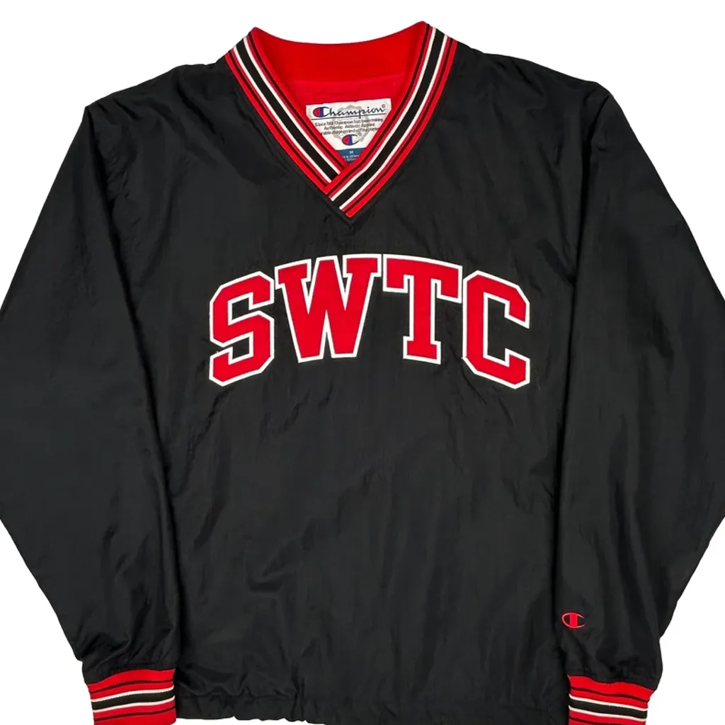 Swtc Champion Spellout Varsity Jacket - Medium Black Nylon - Image 4
