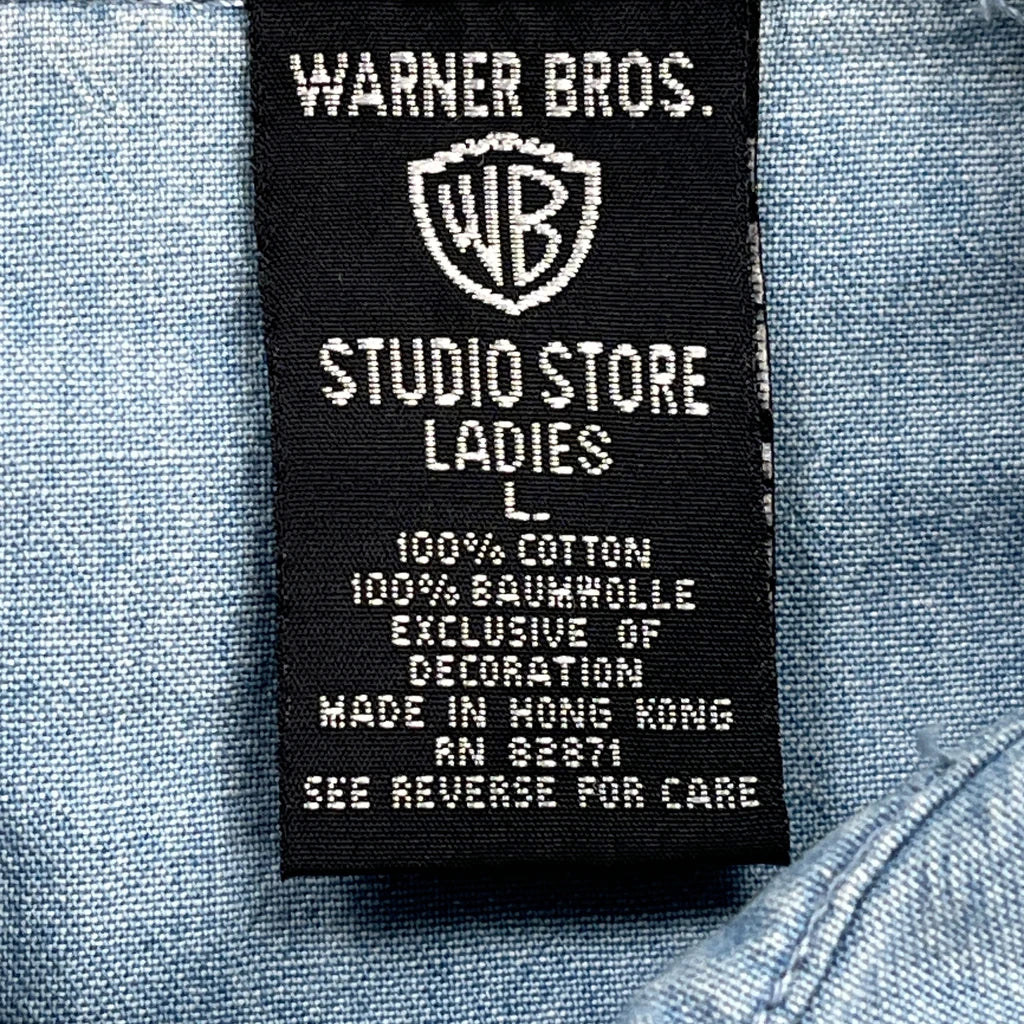 Sylvester The Cat And Tweety Bird Embroidery Warner Bros Cartoon Denim Shirt - Large Blue Cotton - Image 3