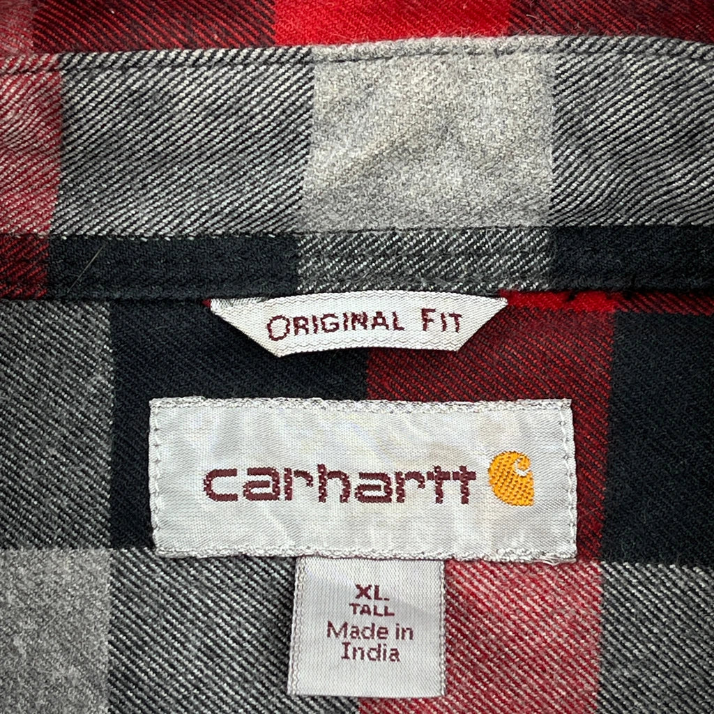Tall Carhartt Checked Flannel Shirt - XL Red Cotton - Image 3