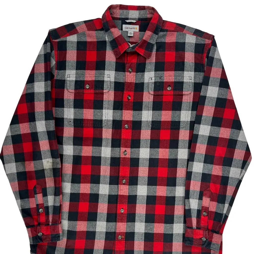 Tall Carhartt Checked Flannel Shirt - XL Red Cotton - Image 5