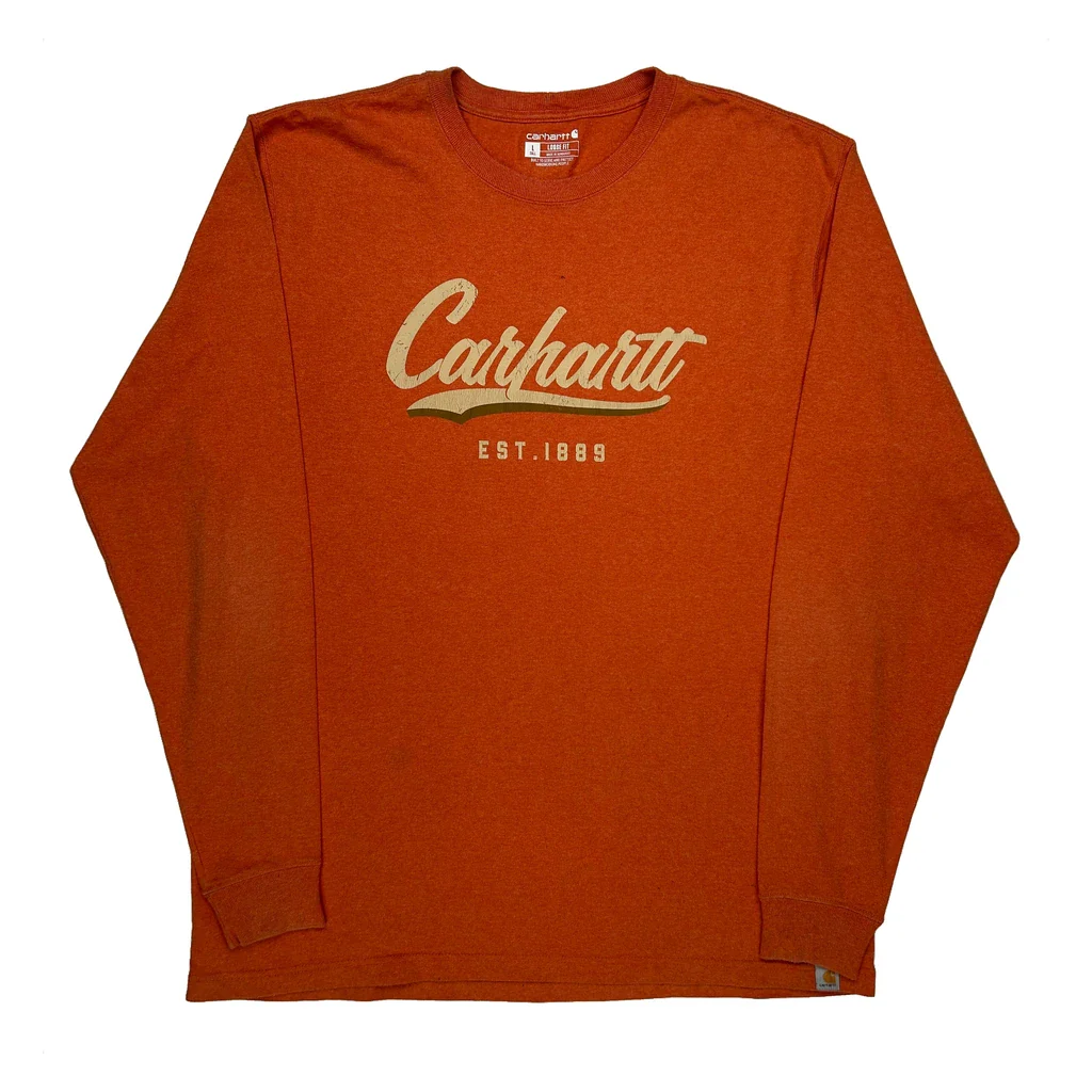 Tall Carhartt Spellout Long Sleeve T-Shirt - Large Orange Cotton