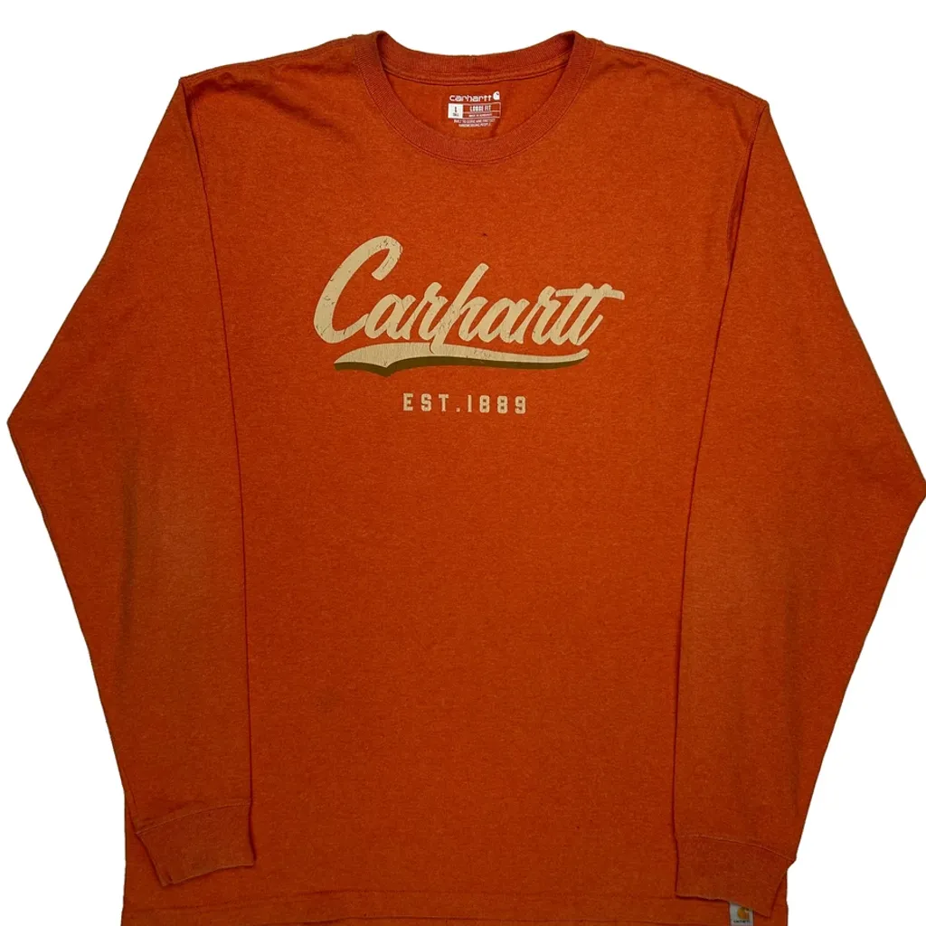 Tall Carhartt Spellout Long Sleeve T-Shirt - Large Orange Cotton - Image 5