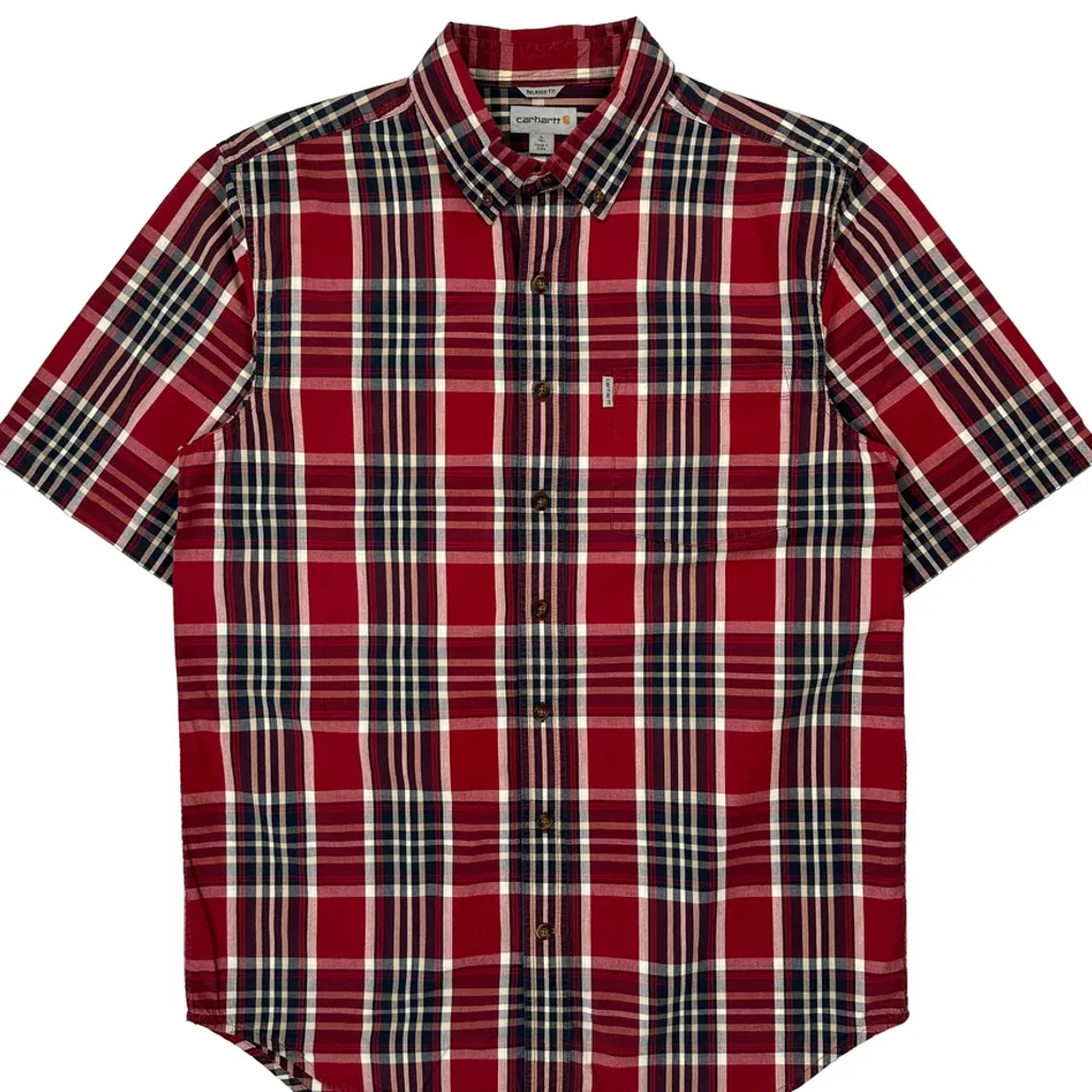 Tall Carhartt Checked Short Sleeve Shirt - Large Red Cotton - Image 4