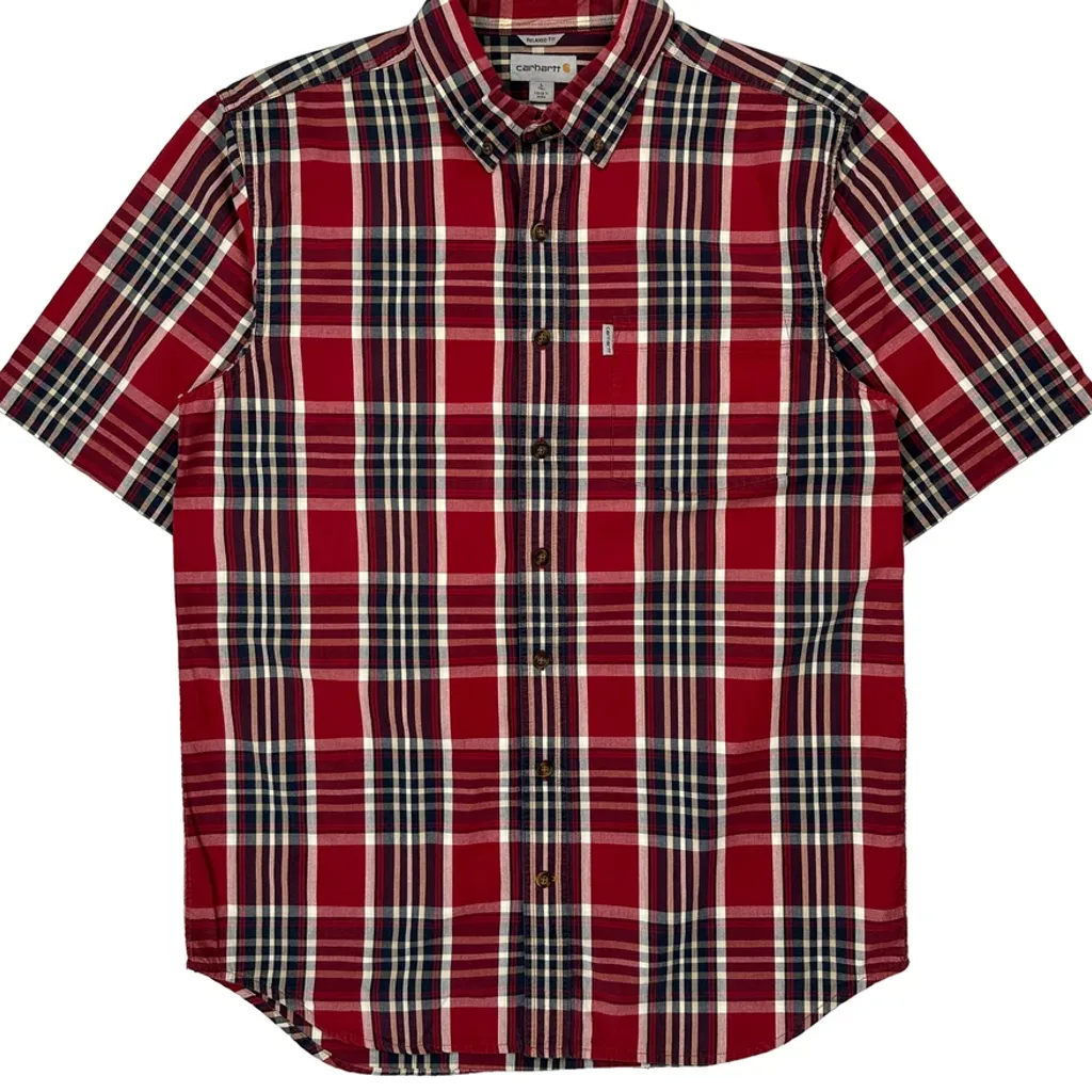 Tall Carhartt Checked Short Sleeve Shirt - Large Red Cotton - Image 5