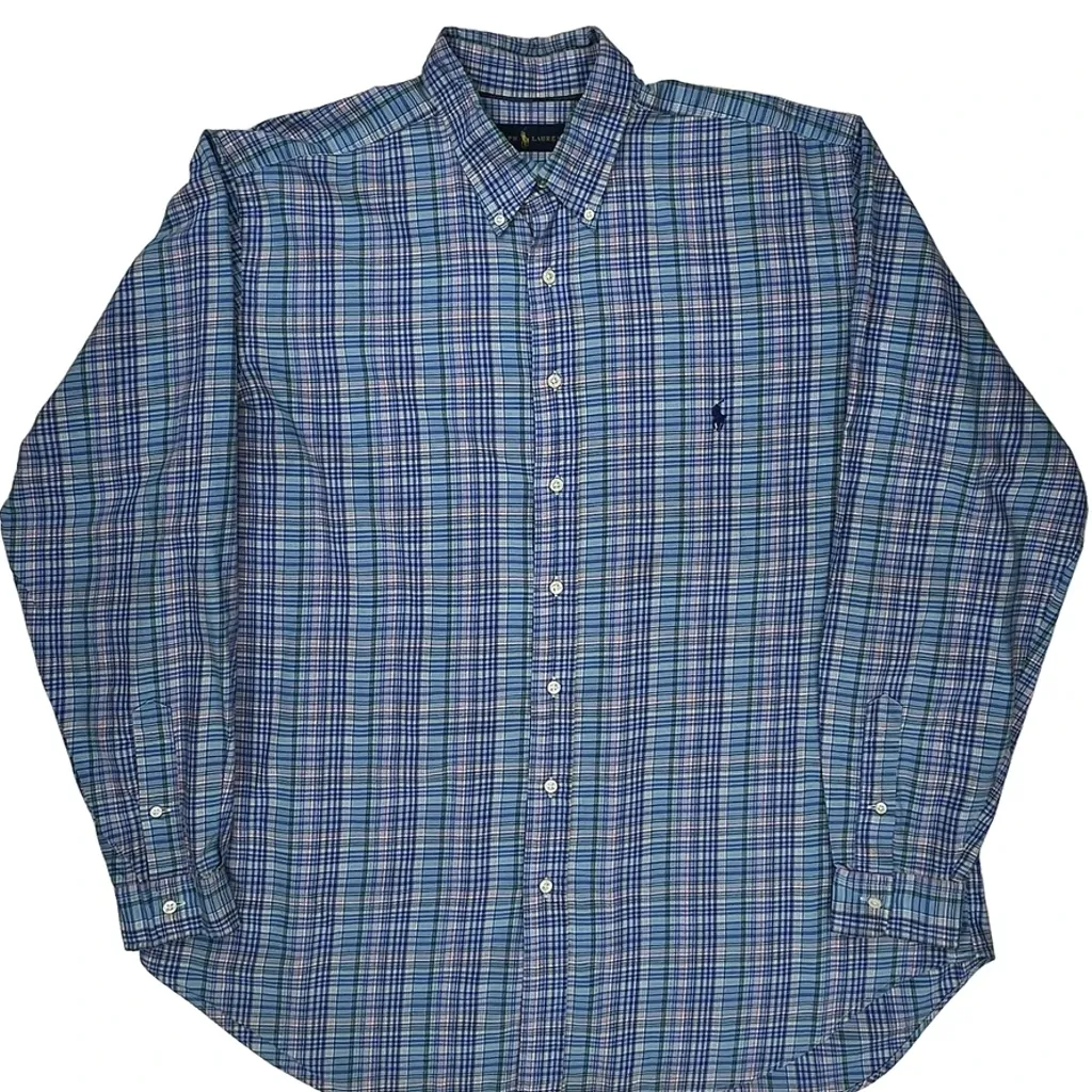 Tall Ralph Lauren Checked Shirt - XL Blue Cotton - Image 4