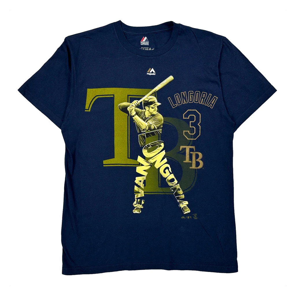 Tampa Bay Rays Majestic Graphic T-Shirt - Large Navy Cotton