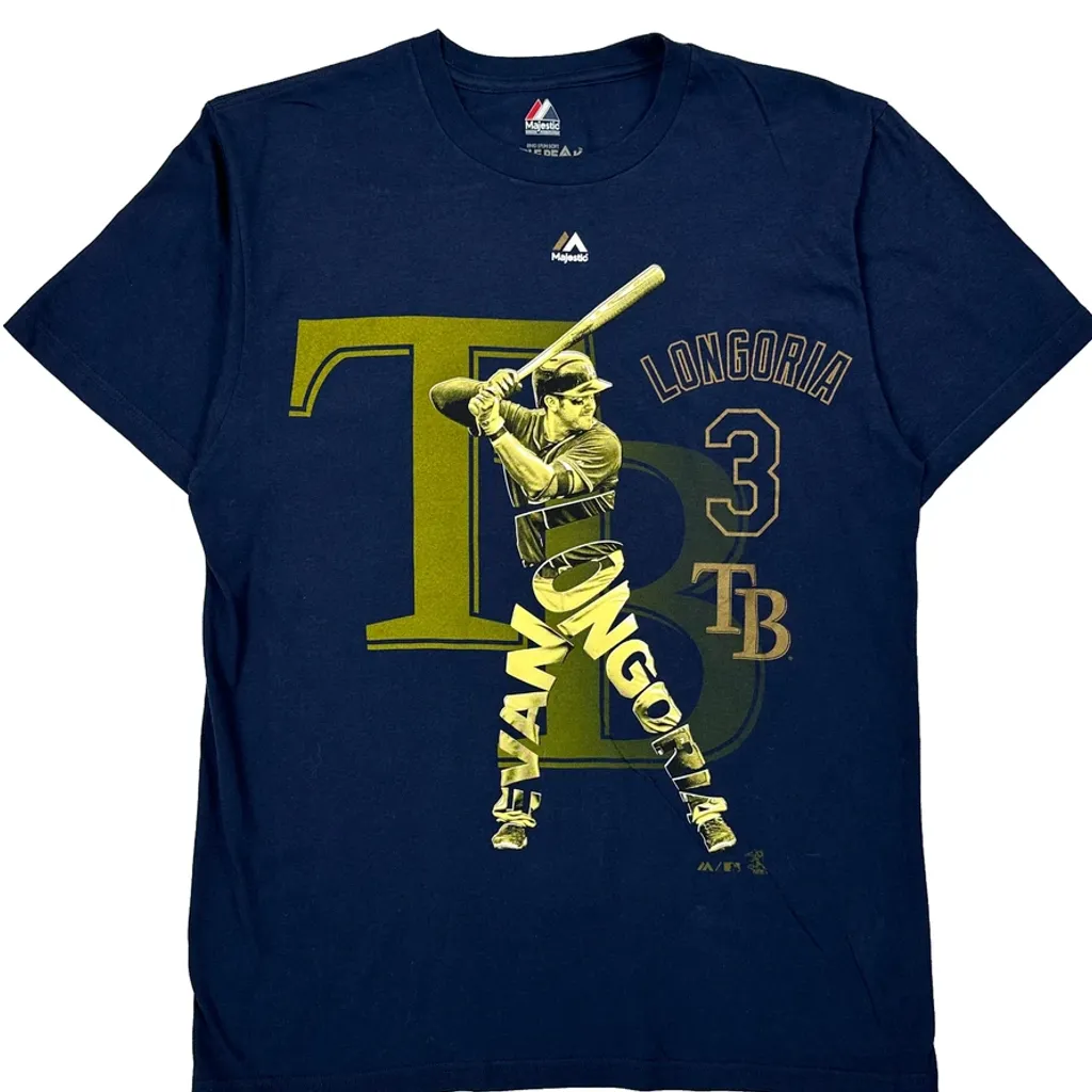 Tampa Bay Rays Majestic Graphic T-Shirt - Large Navy Cotton - Image 4