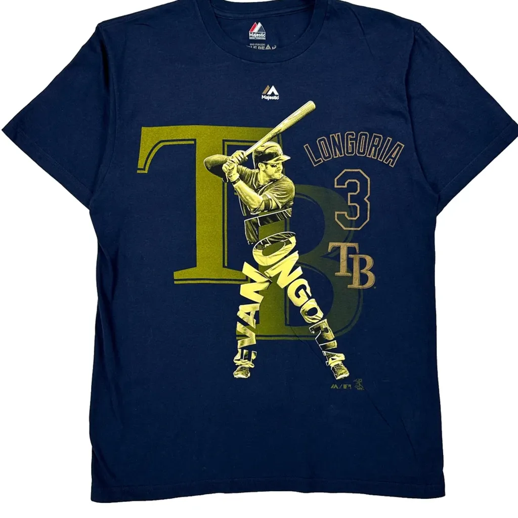 Tampa Bay Rays Majestic Graphic T-Shirt - Large Navy Cotton - Image 5